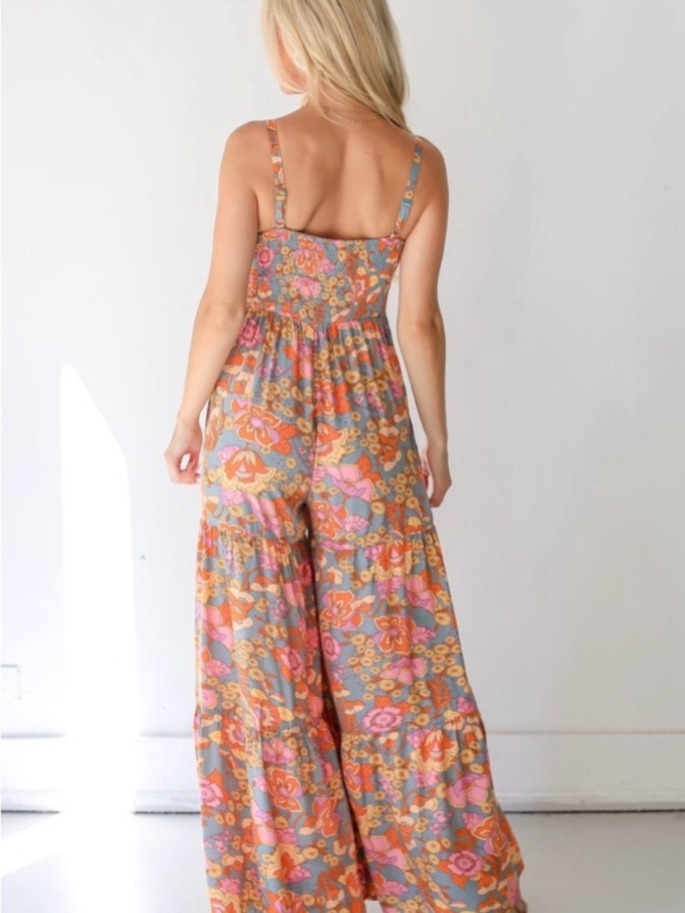 Floral boho wide leg jumpsuit - Pink & Orange - Picture 5 of 7